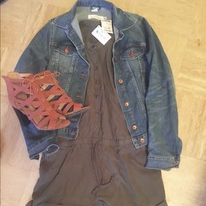 Olive green Velvet Heart Romper